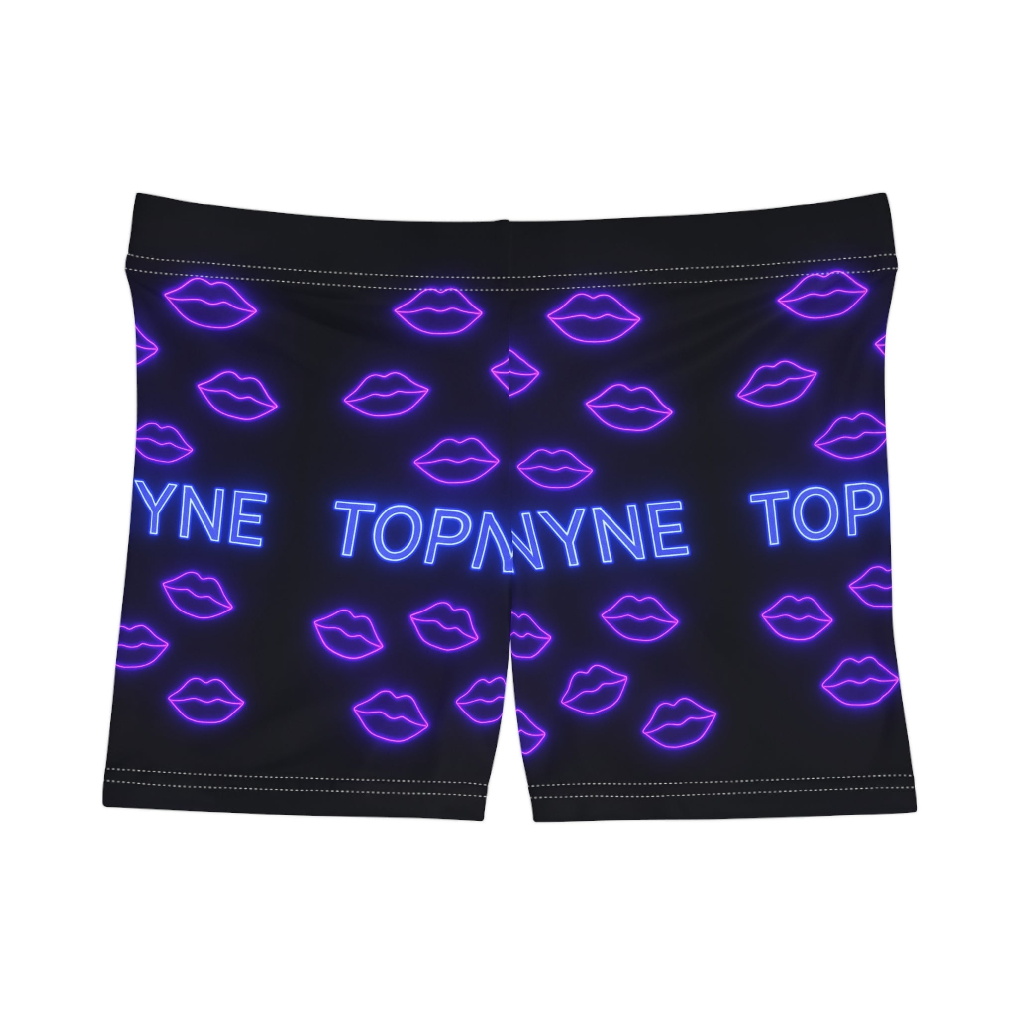 Purple Kisses Neon Print Women's Shorts, AOP, Trendy Summer Activewear, Fun Beachwear, Gift for Her, Festival Outfit