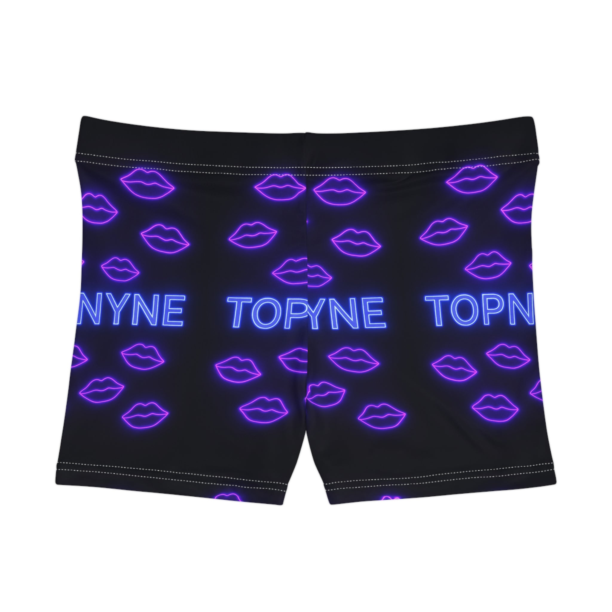 Purple Kisses Neon Print Women's Shorts, AOP, Trendy Summer Activewear, Fun Beachwear, Gift for Her, Festival Outfit